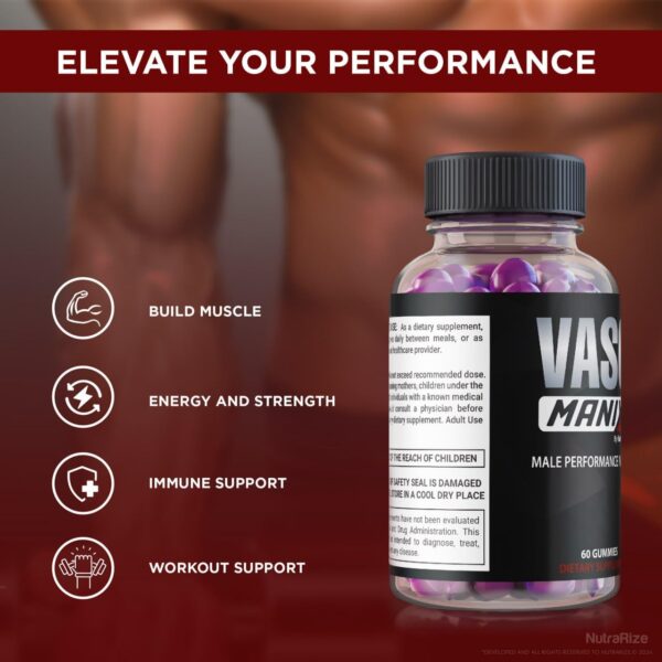 Suplemento VasoManix en gomitas para energía y enfoque hombres