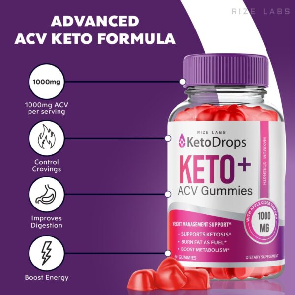 Paquete gomitas Keto Drops ACV rize labs 180 unidades