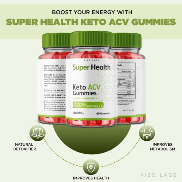 Envase gomitas rize labs Super Health Keto ACV para bajar grasa