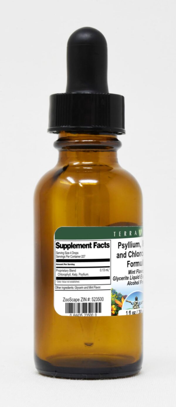 Frasco de Terravita extracto líquido psyllium alga con sabor menta