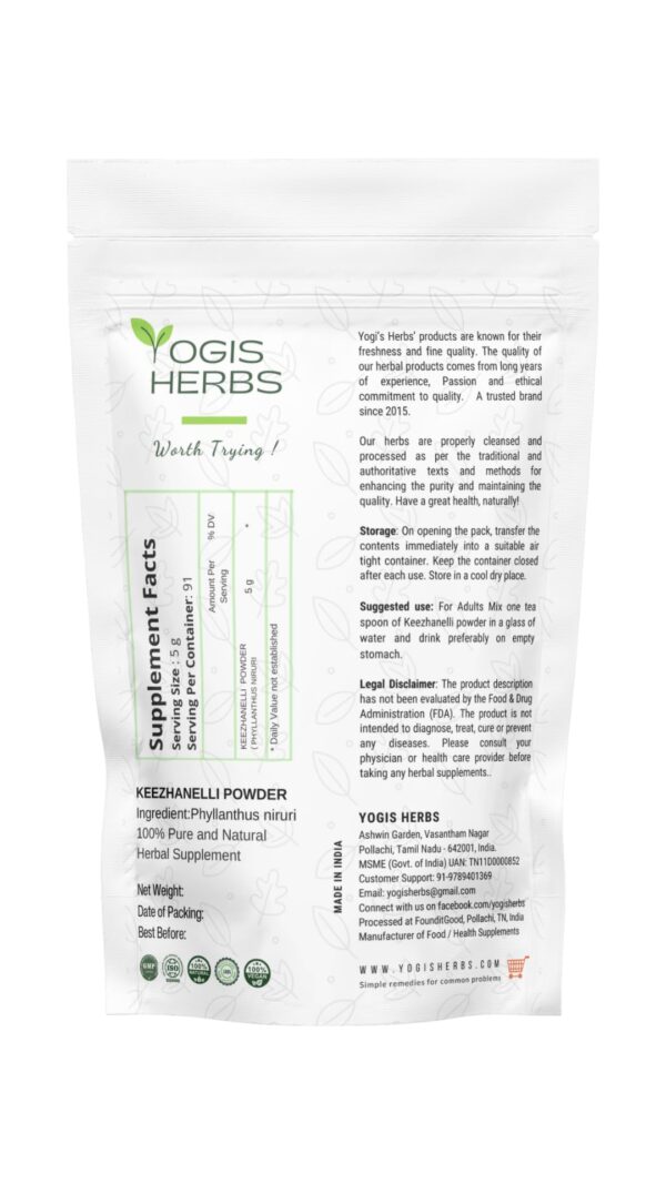 Suplemento herbal tradicional Keezhanelli YOGIS HERBS 8oz