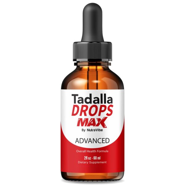 Frasco de gotas líquidas NutraVibe Tadalla Drops Max para energía