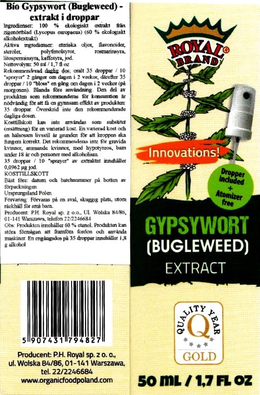 Extracto Royal Brand Gypsywort botella con información