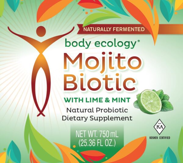 Botella frontal Body Ecology MojitoBiotic bebida probiótica baja carbohidratos