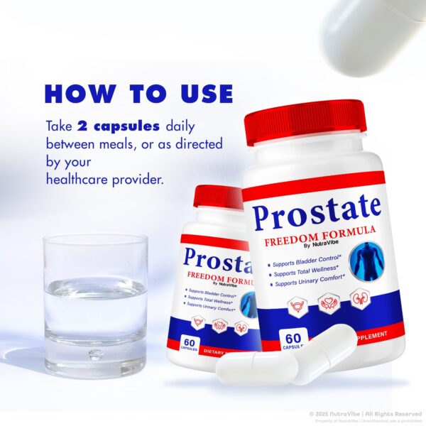 Empaque con información de soporte prostático Prostate Freedom NutraVibe