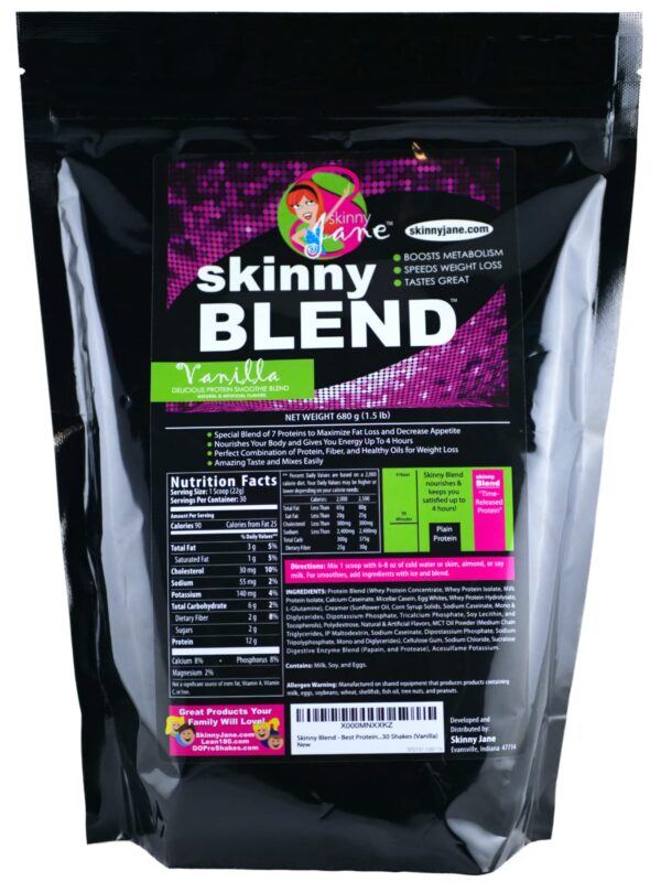 Skinny Blend batido proteico vainilla para mujeres envase frontal