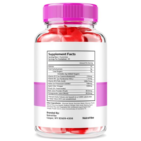 Vista lateral botella gomitas Revitalyn para cuidado de piel