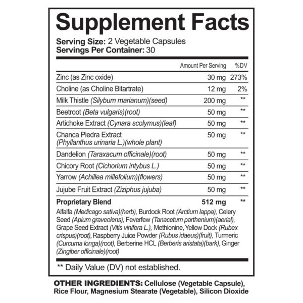 Lado del frasco del suplemento detox NutriFlair para hígado