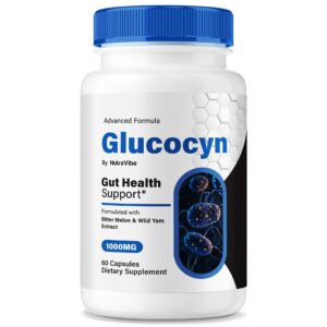 NutraVibe Glucocyn Gut Health frasco y etiqueta
