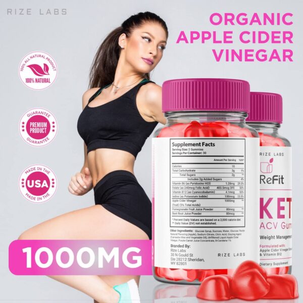 Detalle gomita Refit Keto ACV rize labs sabor natural para peso