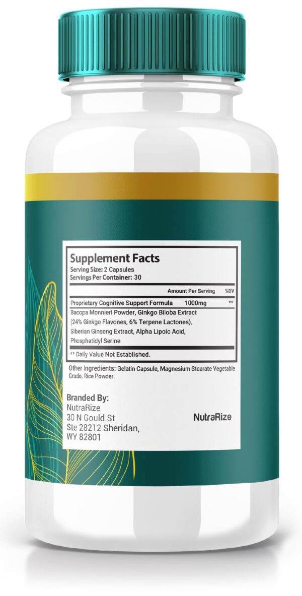 Frasco de suplemento NutraRize Súper Memoria enfoque y concentración