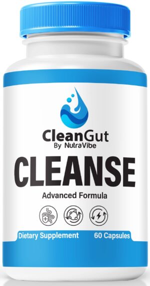 Frasco de cápsulas CleanGut para salud intestinal femenina