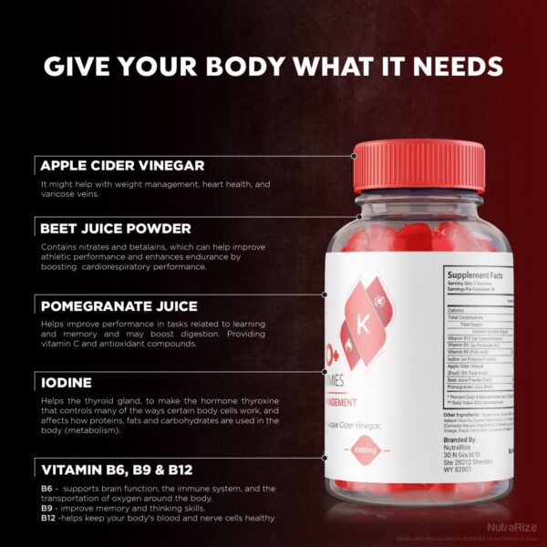 Paquete detalle NutraRize SlimX Keto ACV Gummies sabor