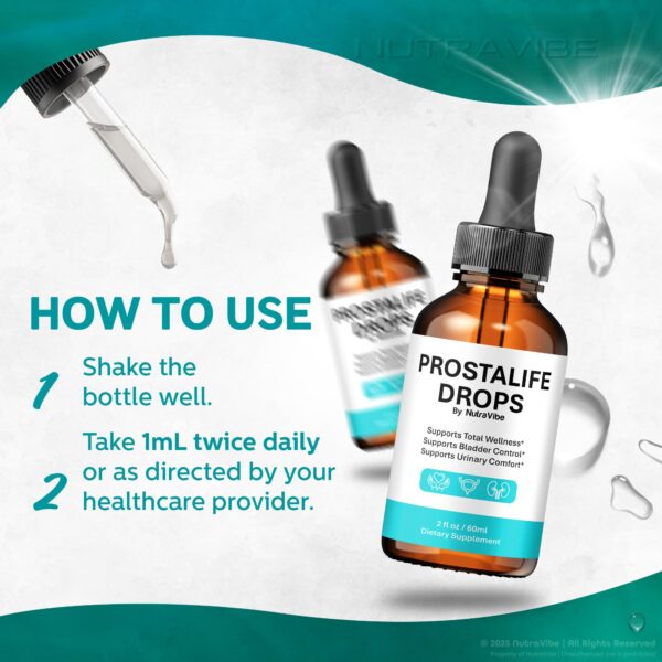Frasco con gotas naturales ProstaLife para próstata sana y confort