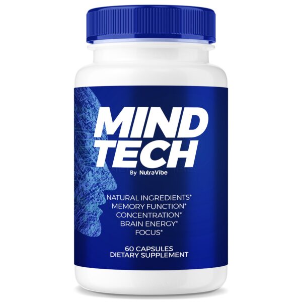 Frasco de cápsulas Mind Tech para enfoque y memoria premium