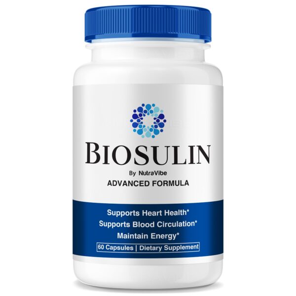 Envase frontal de cápsulas Biosulin de NutraVibe para salud diaria