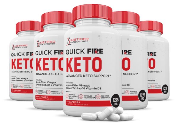 Paquete de cinco frascos pastillas Quick Fire Keto ACV