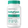 Frasco de cápsulas NutraVibe CelluFend para equilibrio celular