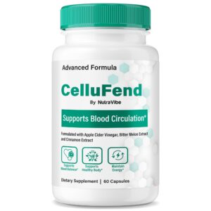 Frasco de cápsulas NutraVibe CelluFend para equilibrio celular