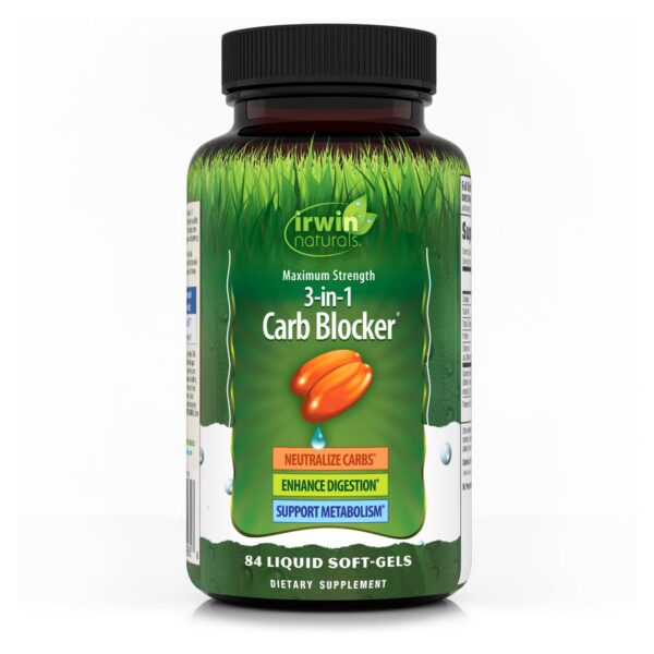 Frente de Irwin Naturals bloqueador de carbohidratos 3 en 1 84 cápsulas