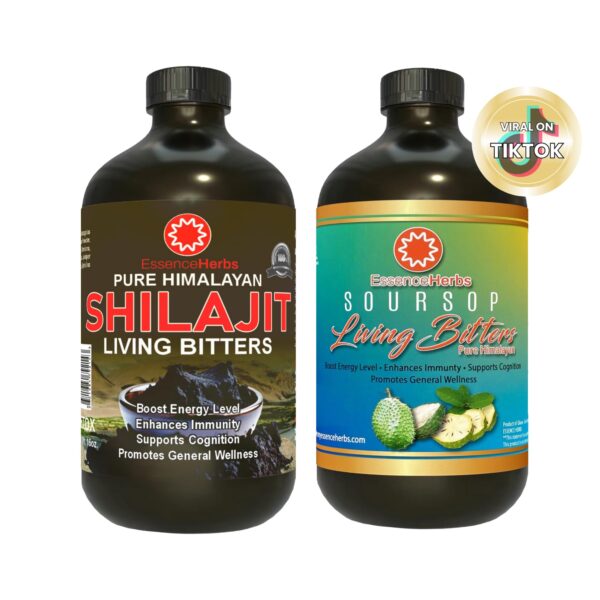 Botellas amargos guanábana y shilajit bebida herbal natural