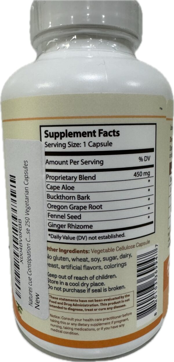 Detalle de cápsulas vegetarianas limpiador de colon Natures's cue