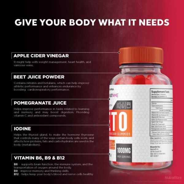 Frasco gomitas keto acv nutrarize apoyo cetosis y energía