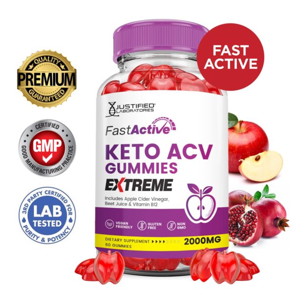 Etiqueta frontal Fast Active Keto ACV Gummies con información nutricional