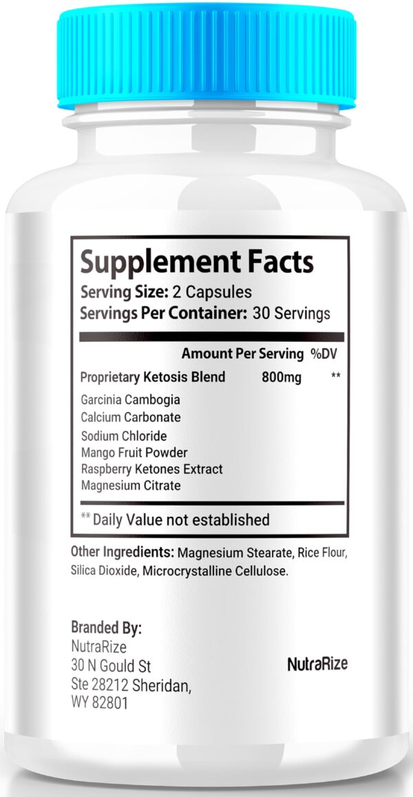 Frasco cápsulas Ketosyn con etiquetas y marca NutraRize