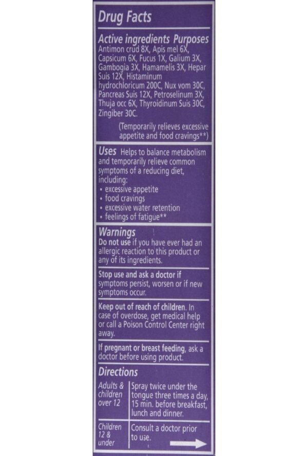 Etiqueta producto Liddell Homeopathic Weight Loss fórmula líquida