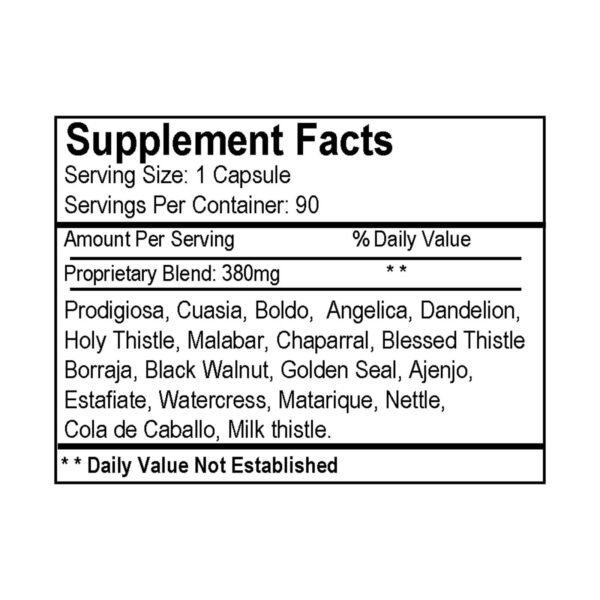 Cápsulas fórmula 15 Yerbas Amargas vista cercana