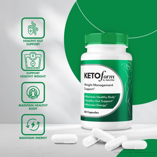 Detallada vista frontal cápsulas NutraVibe Keto Form