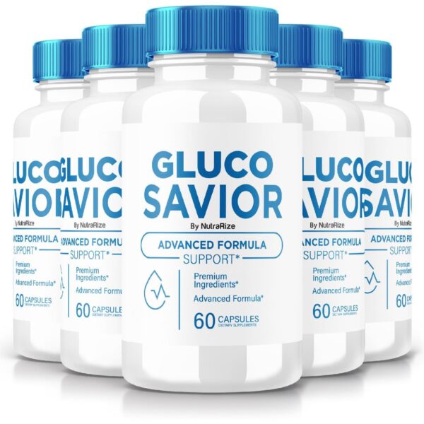 Paquete cinco frascos Gluco Savior cápsulas fórmula avanzada para salud