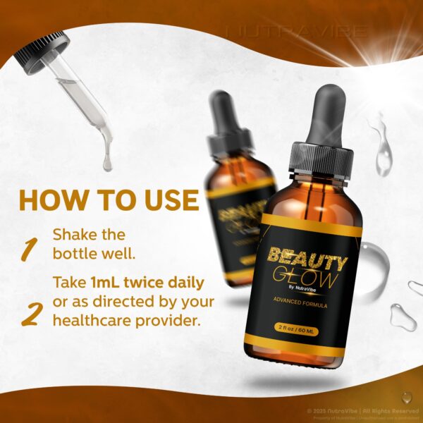 Frasco de gotas Beauty Glow nutraVibe para piel hidratada