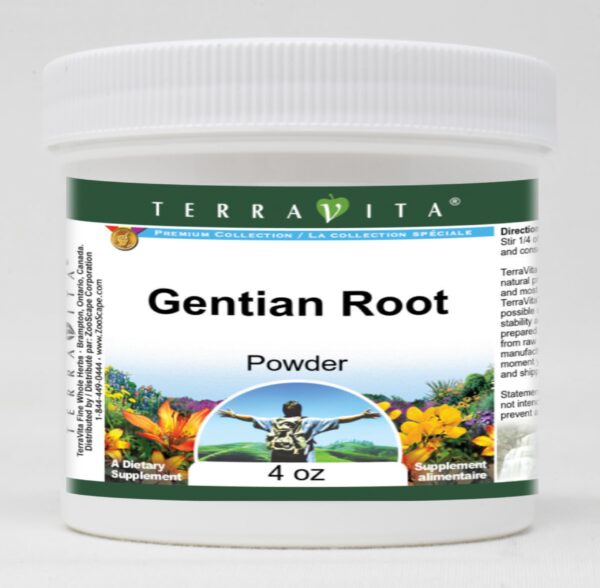Polvo de raíz de genciana Terravita en envase de 4 onzas