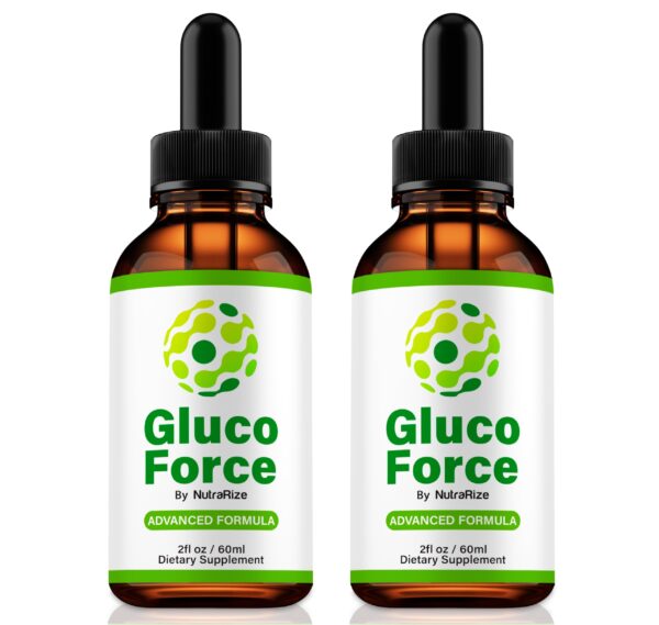 Gotas Gluco Force NutraRize frasco con etiqueta azul