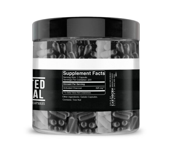 Botella cápsulas carbón activado Earthborn Elements para desintoxicación