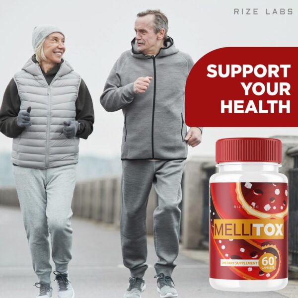 Frasco cápsulas MelliTox suplemento detox rize labs