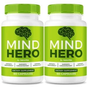 Version 1.0.0 Frasco frontal de Mind Hero cápsulas NutraVibe