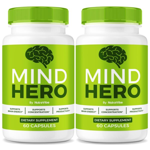 Frasco frontal de Mind Hero cápsulas NutraVibe