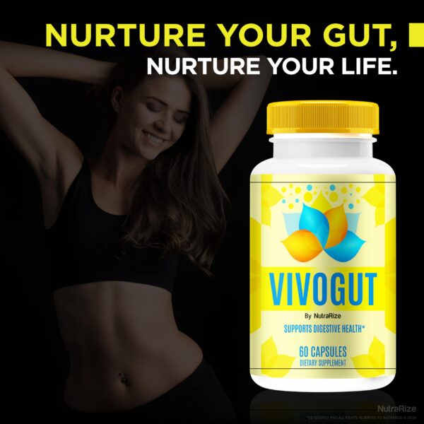 Vista lateral frasco NutraRize VivoGut suplemento digestivo