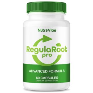 Frasco de NutraVibe RegulaRoot Pro 60 cápsulas de apoyo digestivo