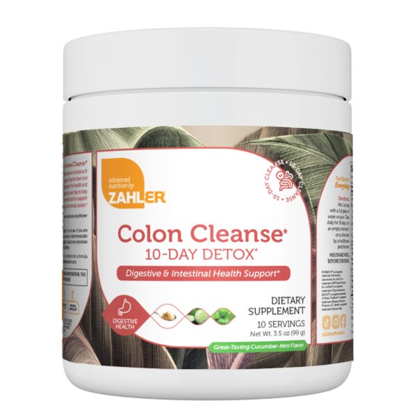 Suplemento detox limpieza colon Zahler sabor pepino menta frasco