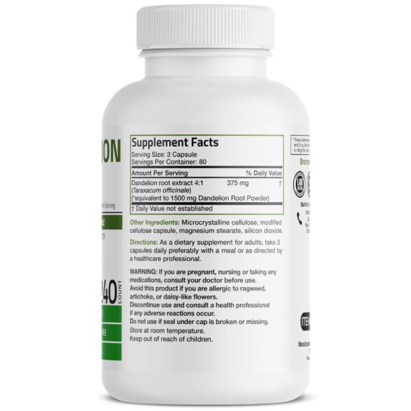 Frasco Bronson raíz de diente de león 240 cápsulas vegetales