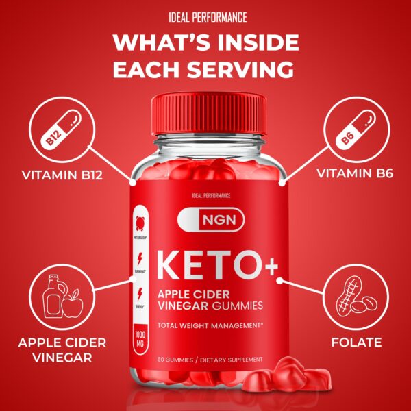Detalles empaque gomitas NGN Keto ACV suplemento