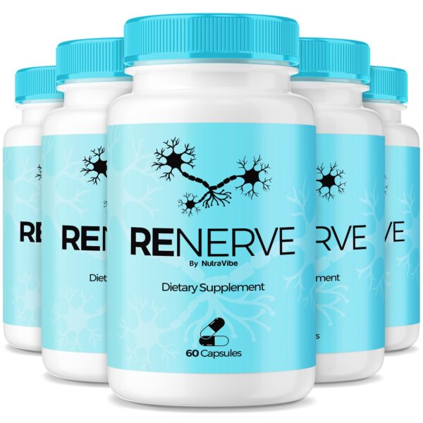 Frasco de cápsulas Renerve para salud y soporte nervioso