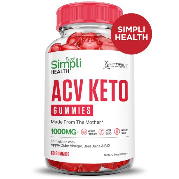 Empaque gomitas keto ACV Simpli Health con ingredientes naturales