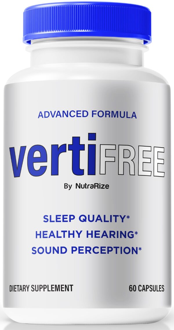 Cápsulas VertiFree para salud auditiva en frasco original