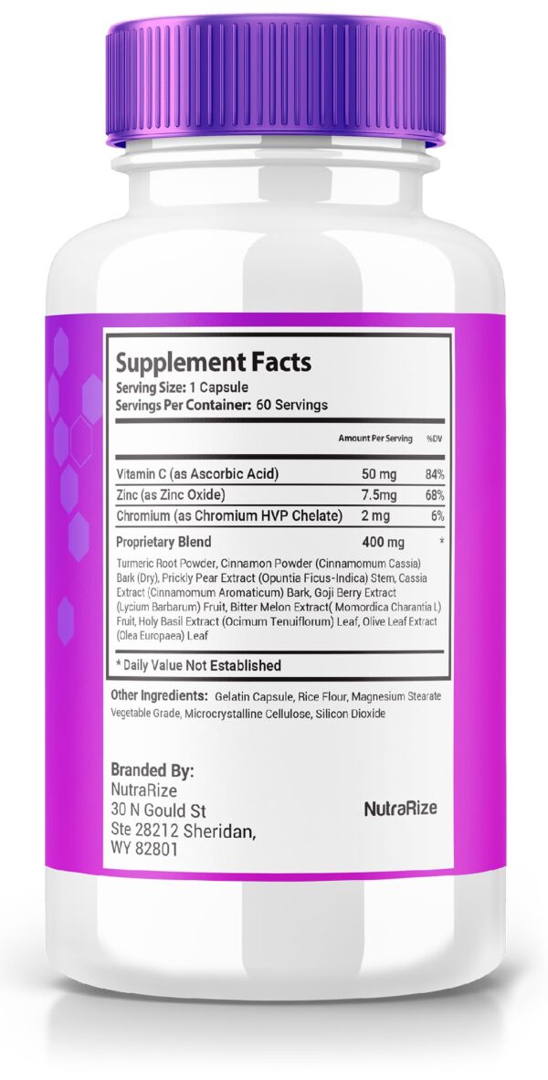 Etiqueta frontal suplemento natural GlycoEase 120 cápsulas