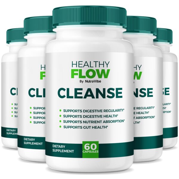 Frasco de Healthy Flow Cleanse con etiqueta frontal